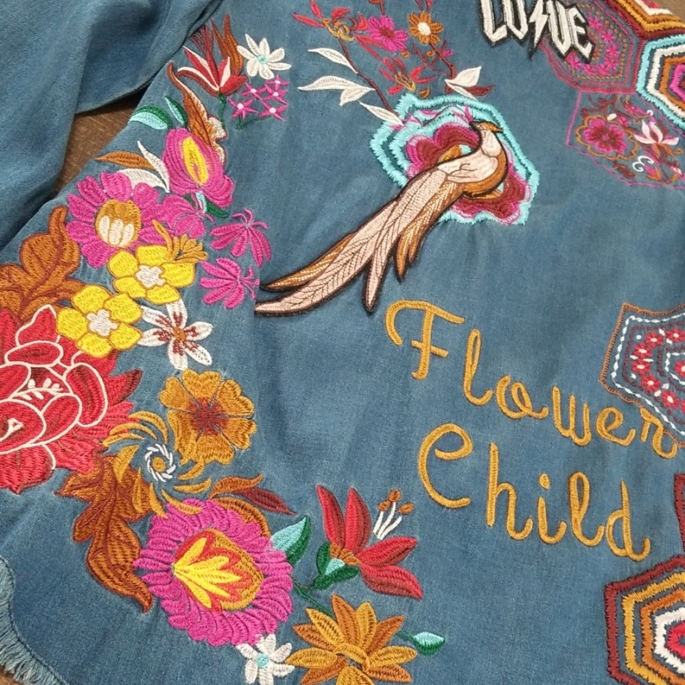 ☀️Sold ☀️Flower Child Denim Shirt /Jacket - Picture 3 of 7